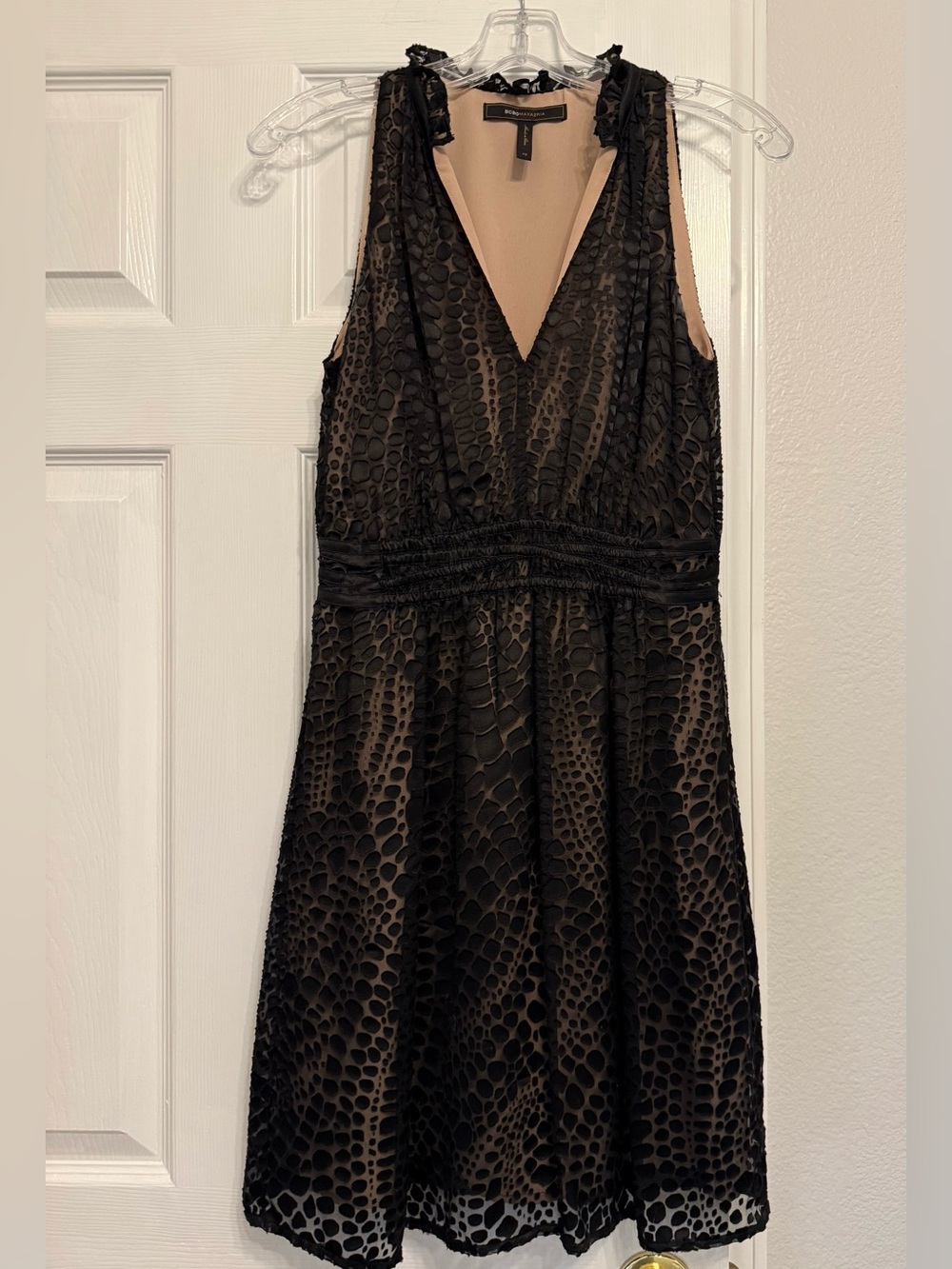 Vintage BCBGMaxAzria Black Sleeveless V-Neck Burnout Overlay Dress